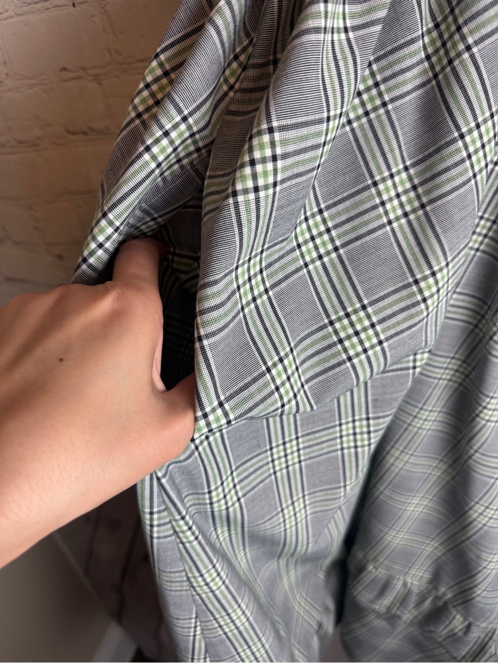 Mecla One-Shoulder Plaid Midi Dress in Green and Gray Medium - Picture 6 of 13